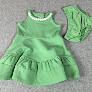 Janie and Jack Green Dress With Bloomers - 6-12‎ months Tiered Polka Dots EUC